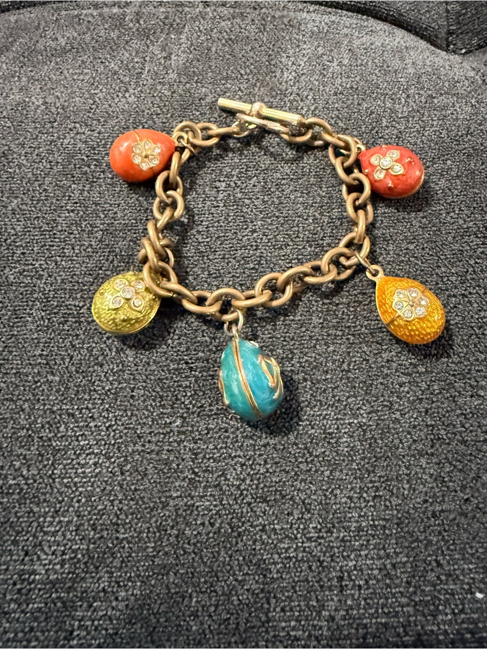 Colorful Enamel Charm Bracelet with Turquoise, Coral, Yellow and Green Drops